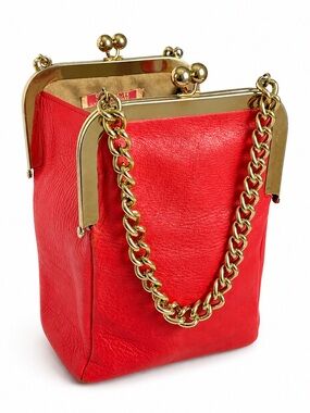 Bonnie Cashin Coach Small Double Header Tote Bag Red Leather Vintage 1960s
